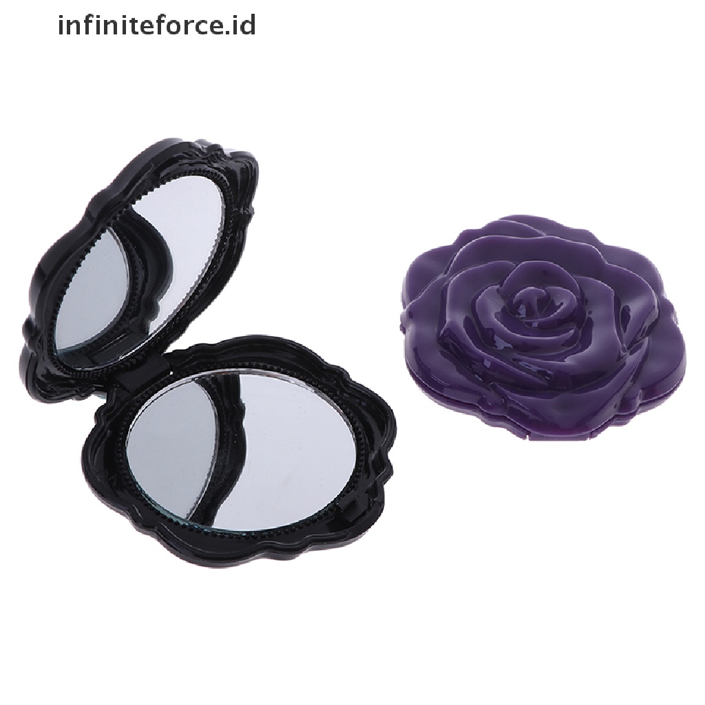 (infiniteforce.id) Cermin Makeup Compact Mini Bentuk Bunga Mawar 3D