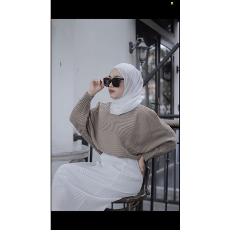 BLOUSE BAJU RAJUT BATWING | ATASAN WANITA MODEL KELELAWAR | OUTER RAJUT KALONG KNIT-Moca