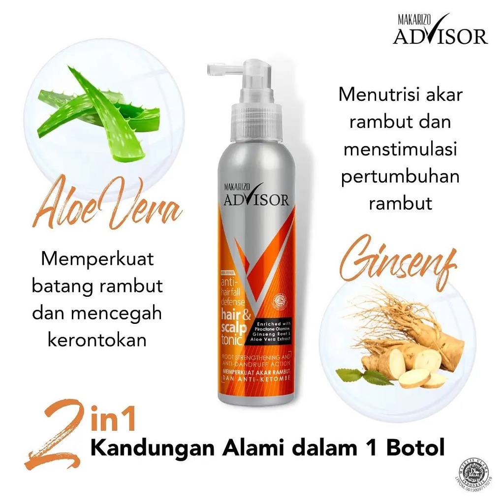 Ningrum - MAKARIZO Advisor Anti Hair Fall Defense Hair &amp; Scalp Tonic 65ml | 145ml | 240ml | Perawatan Rambut Rontok dan Ketombe BPOM- 6309