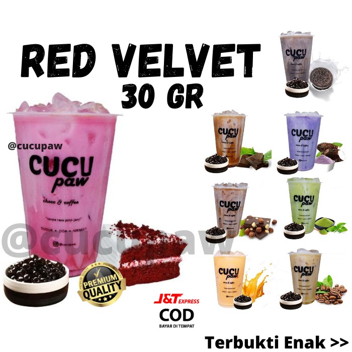 BUBUK MINUMAN COKLAT BUBUK SACHET PREMIUM KEKINIAN RASA RED VELVET BUBBLE DRINK POWDER 30gr