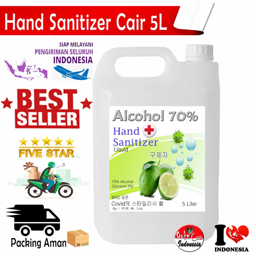 Hand sanitizer cair bukan hand sanitizer gel alkohol 70% 500ml sampai 5 liter sudah izin edar resmi tidak lengket