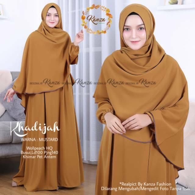 Khadijah Syari Dress Ori By Kanza Gamis + Khimar Polos Longdress Maxi Wolfis Polos