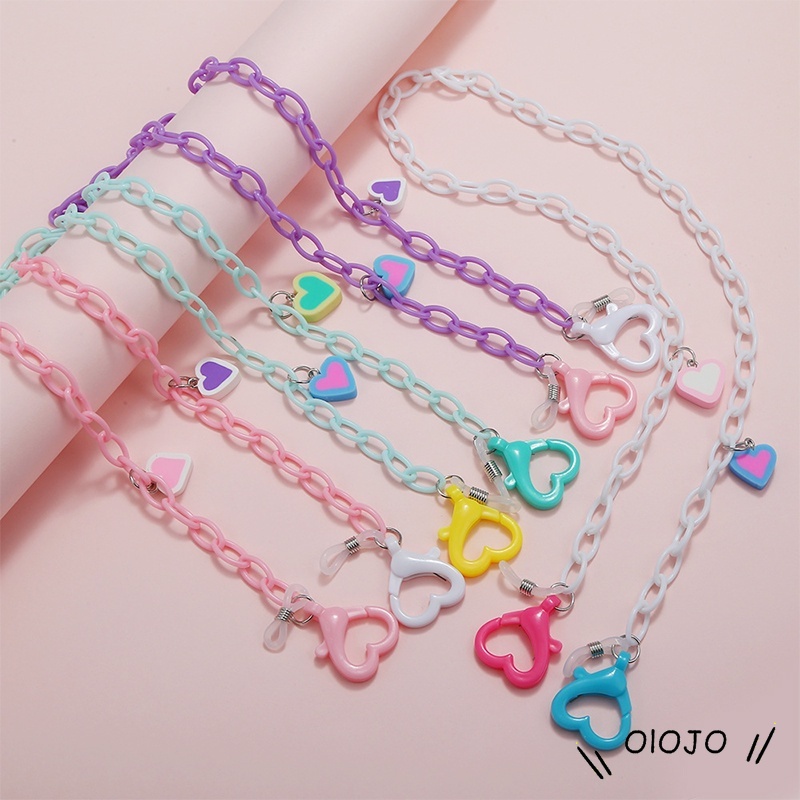 Fashion Acrylic Heart Mask Lanyard Chain Lanyard Anti-Lost Face Mask Kalung Kacamata Rantai Aksesoris - olo