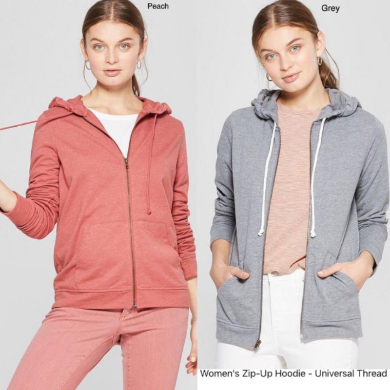 jaket women zip up hoodie universal Grey&Red