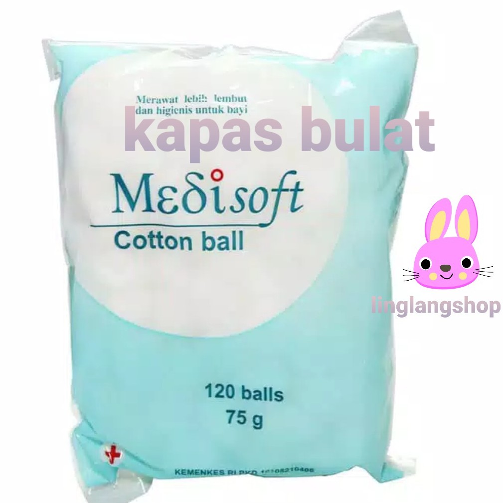 Kapas MEDISOFT 75 gr 120 ball cotton kemasan bulat lembut dan soft untuk baby (no.227)