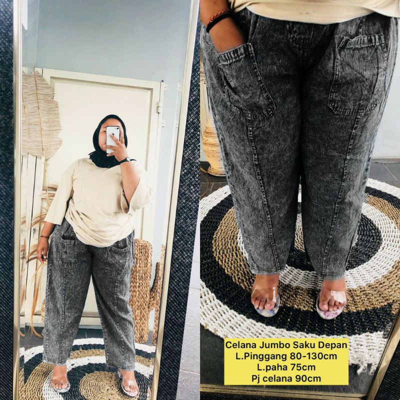 Celana Baggy Jeans Wanita Jumbo Big Size XXL 4L 6L 8L BB 130Kg