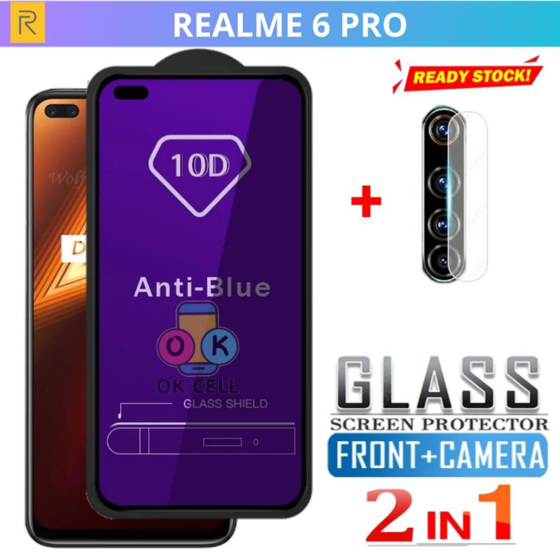 2in1- TG Anti Gores Blue Radiasi Realme 6 Pro - Tempered Glass Layar Kamera Bluelight Realmi 6Pro