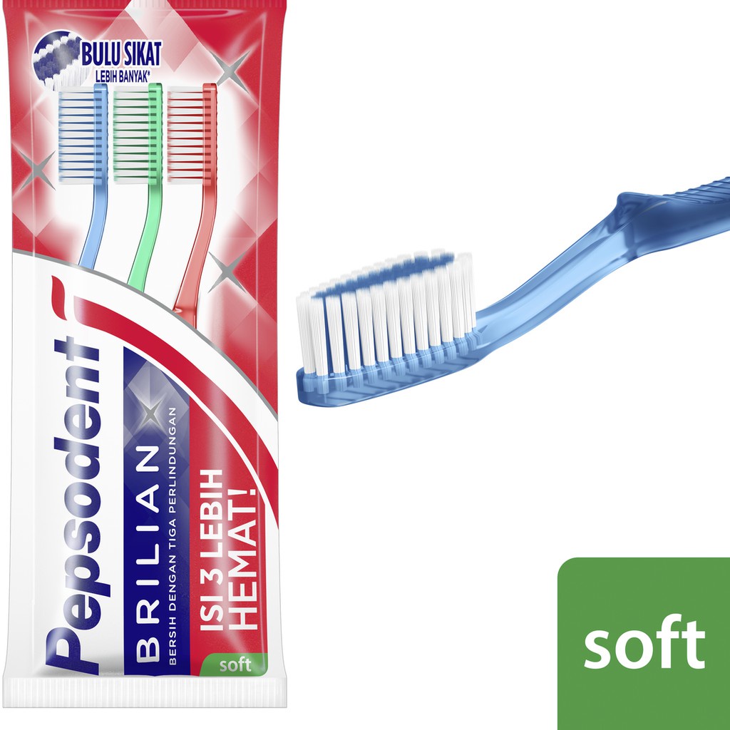 Pepsodent Sikat Gigi Brilian Sikat Gigi Soft Isi 3pcs