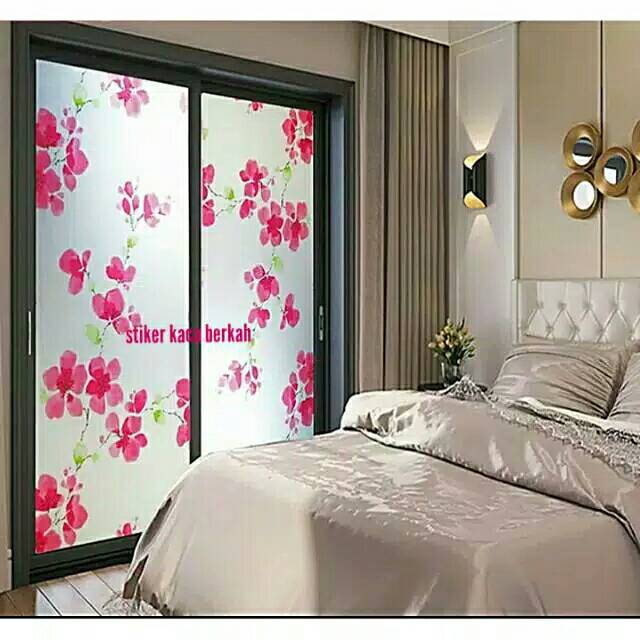 Stiker sticker kaca motif bunga angrek merah