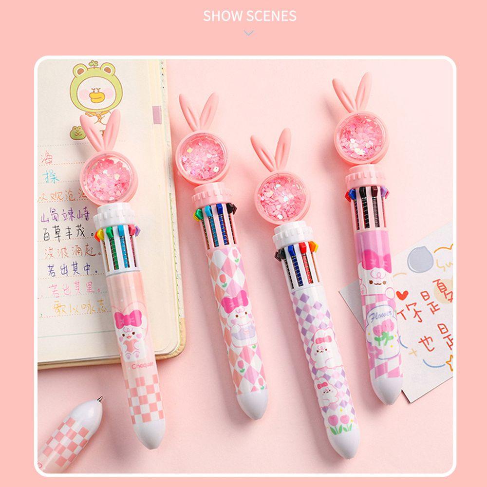 Lanfy Kartun Kelinci Pena Good-looking 0.38mm Sepuluh Warna Gaya Dorong Stationarys Pen 3D Pola Gel Pen