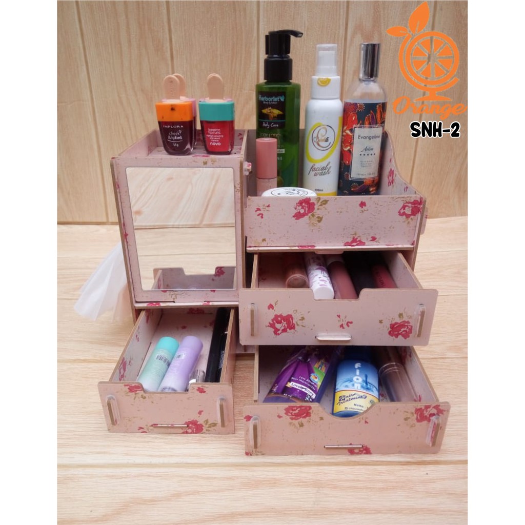 Rak Kosmetik Kaca Rak Kosmetik mini Tempat make up Bahan Kayu Kotak Make Up Serbaguna - Worlhome