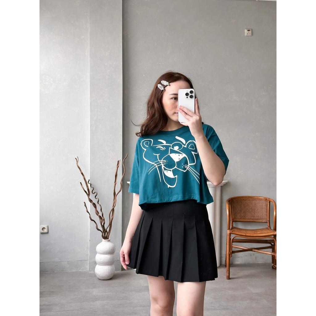 INFINITEE Kaos Croptop Oversized Wanita Bahan Katun