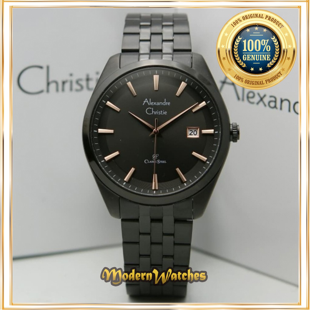Jam Ori Alexandre Christie AC 8635 Jam Tangan Branded terbaru Pria Black Stainless Strap Classic
