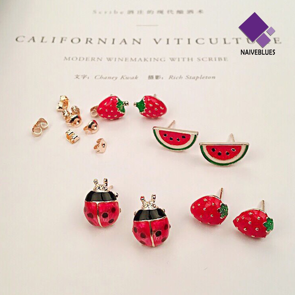 Anting Stud Desain Buah Strawberry Semangka Untuk Wanita