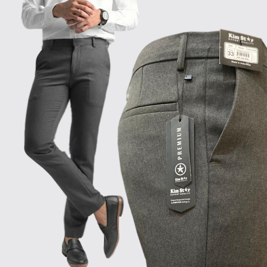 KIMSTAR - Celana Kerja Kantor Formal Bahan Dasar Pria Slimfit Abu Muda - 27-38