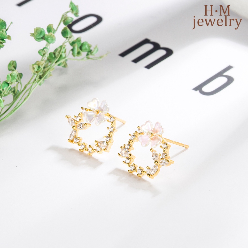 2022 Anting Tusuk Motif Bunga Hias Kristal Zircon AAA Untuk Wanita