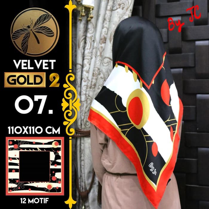 Jilbab Segi Empat Satin Black By Golden 2 / Velvet gold2 - Design 07