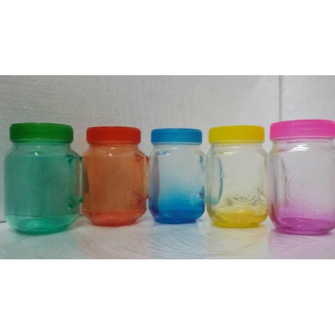 READY STOCK - DRINKING JAR HARVEST WARNA DENGAN TUTUP, MUG, GELAS CAFE, TOPLES PERALATAN DAPUR