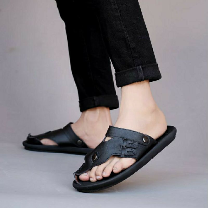 LUCKY | Sandal Kulit Asli Pria Kasual Modern Sendal Santai Cowok Murah