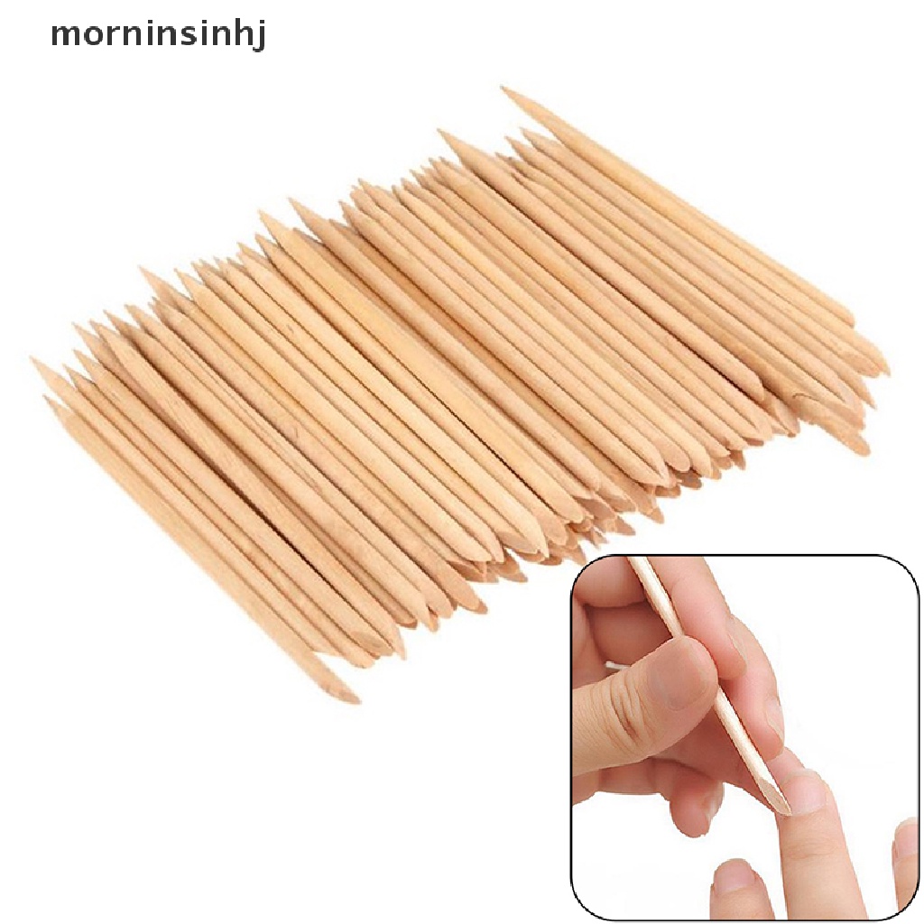 Mornin 100pcs Stik Pendorong Kutikula Warna Oranye Untuk Manicure