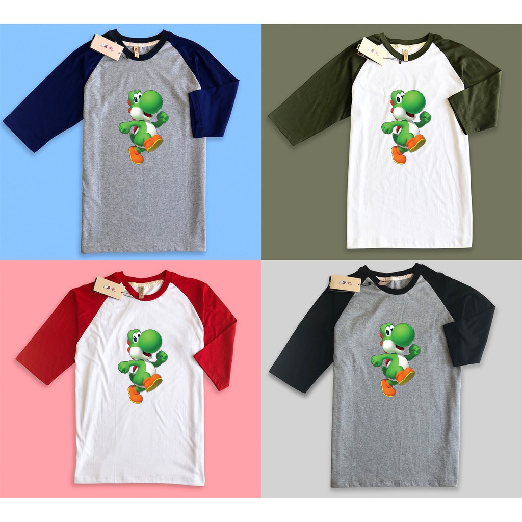 baju kaos raglan yoshi dinosaurus mario bros