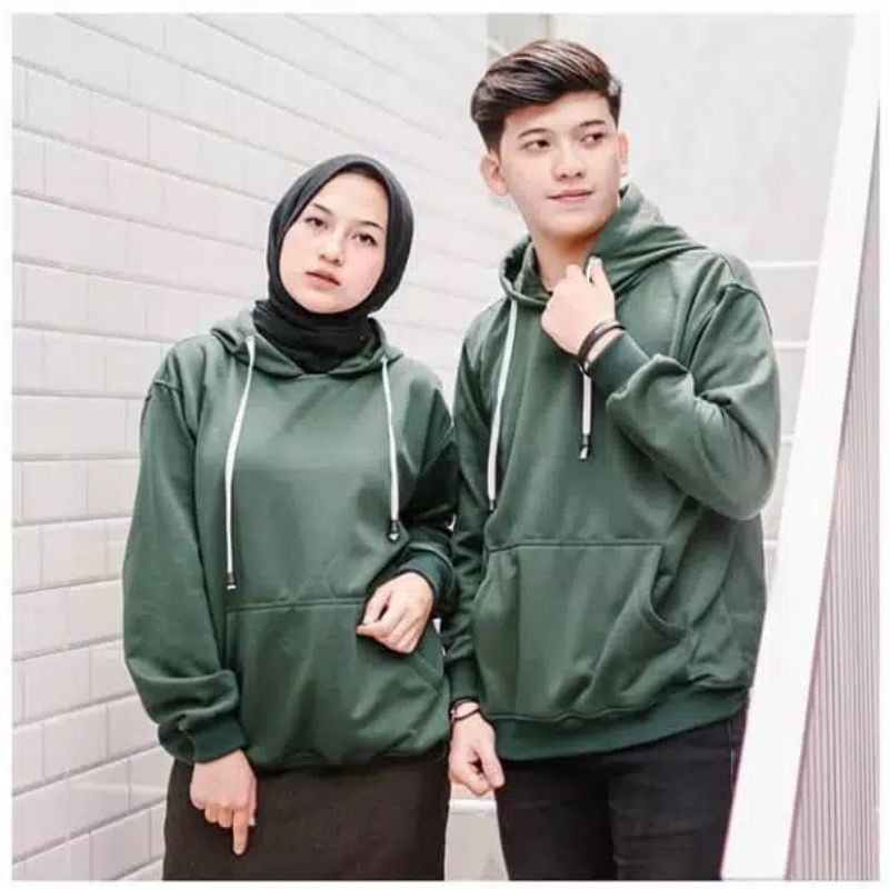 HOODIE COUPLE / jaket couple / jacket couple / jaket pasangan murah BABYTERRY POLOS IJO BOTOL