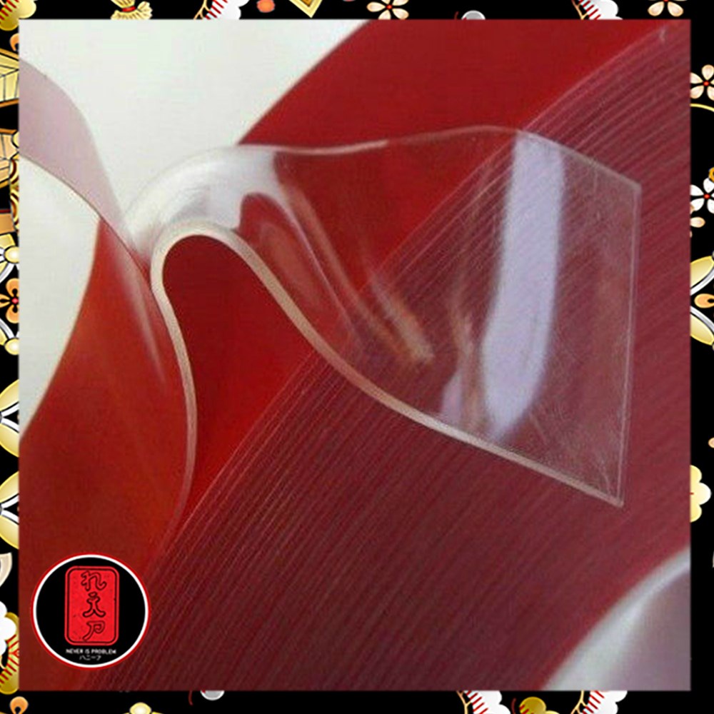 Perekat Double Tape Acrylic Adhesive Transparent No Trace Sticker - Red