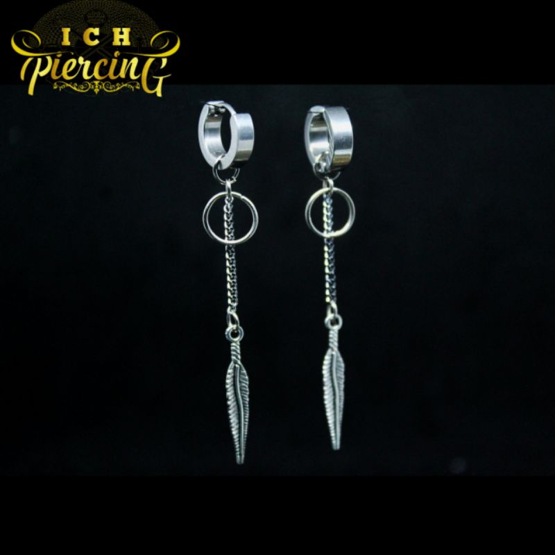 IP-AF Anting Tindik dan jepit pria wanita model rumbai bulu lurus / Anting KPop / Anting pria korea