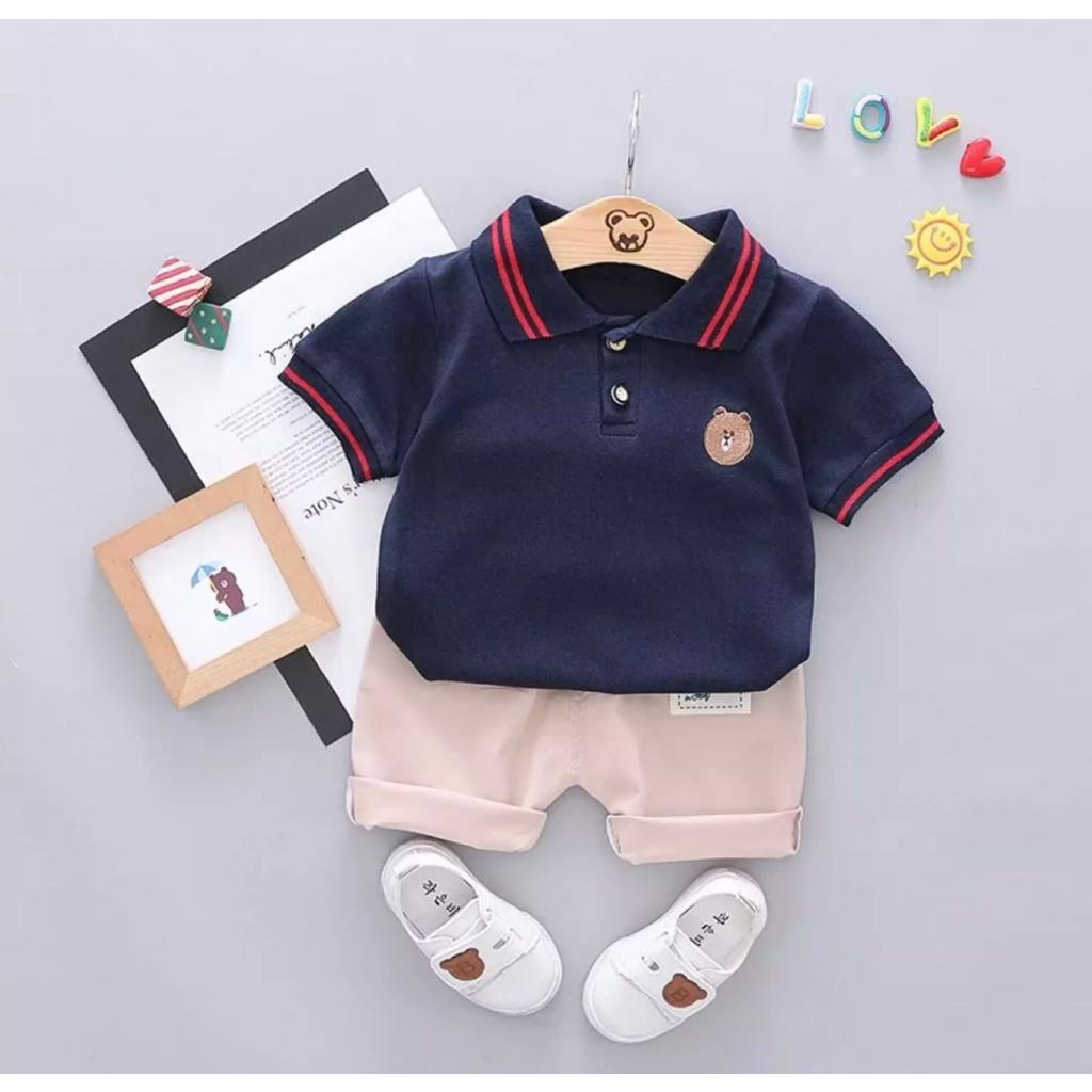 SETELAN BAJU KERAH POLO BAYI ANAK MOTIF BEAR 1-5 TAHUN BAHAN KATUN PREMIUM TERBARU TERLARIS/ SETELAN BAJU KERAH POLO BAYI ANAK LAKI LAKI/ SETELAN BAJU KERAH POLO BAYI ANAK PEREMPUAN/ SETELAN BAJU KERAH POLO BAYI ANAK COWO