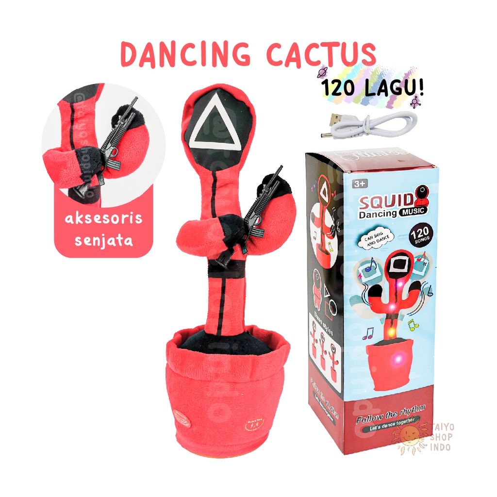 Mainan Anak Dancing Cactus USB BOX Kaktus Joged Musik Bicara Menari-Squid Senapan