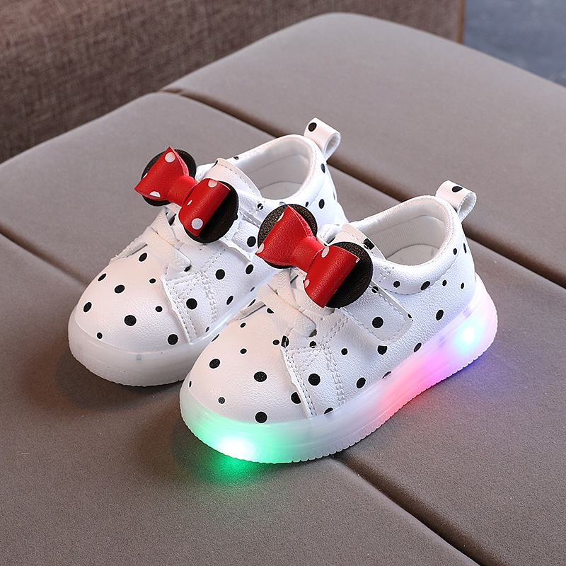 LED15-Sepatu Lampu LED Anak Perempuan Dot Mini Red Ribbon