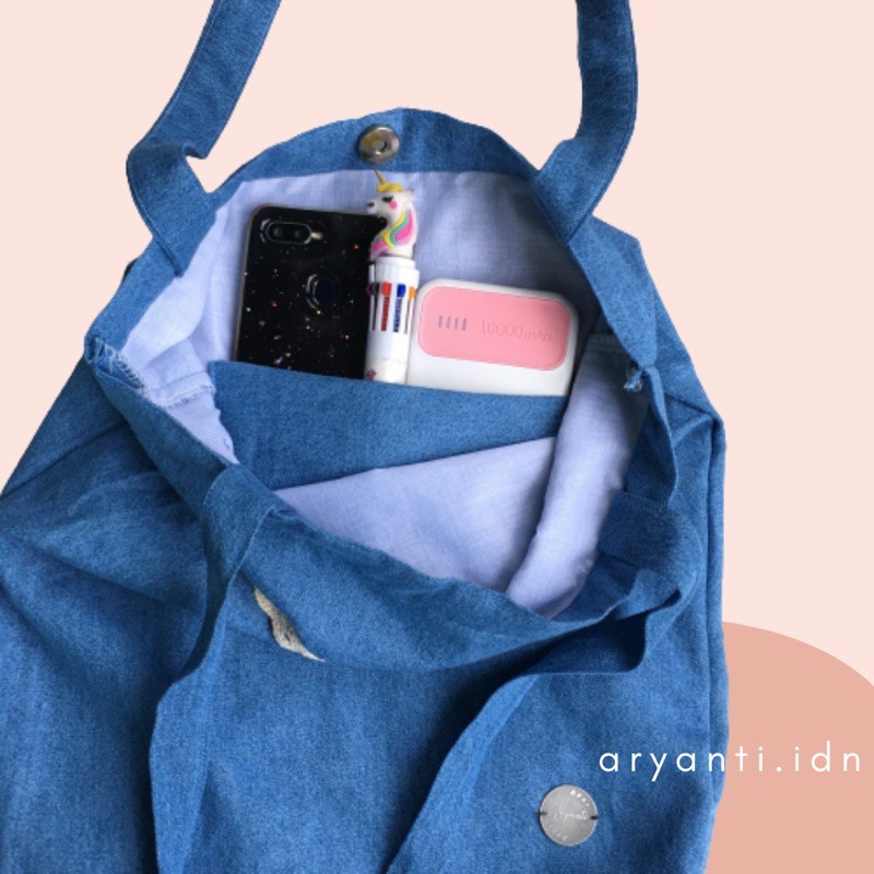 Totebag Blue Denim Tas Kuliah Bahan Jeans