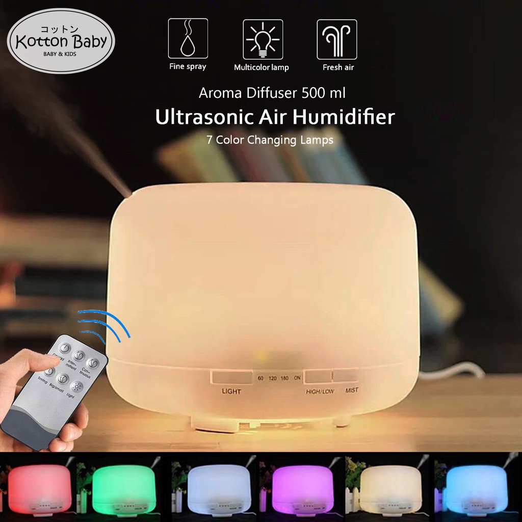 500ml Humidifier Colorful Lamp Ultrasonic Aroma Diffuser 7 LED + REMOT 300ml Pengharum Pelembab Udara Aroma Therapy