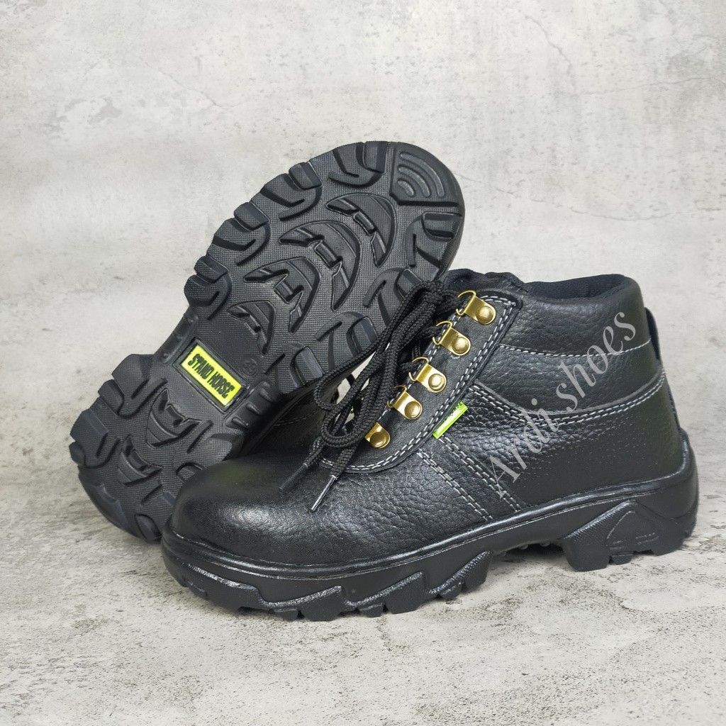 Sepatu Safety Pria Tali Boots Sepatu Sefty Kulit Asli Ujung Besi Sepatu Septi Cowok Stand Horse 804