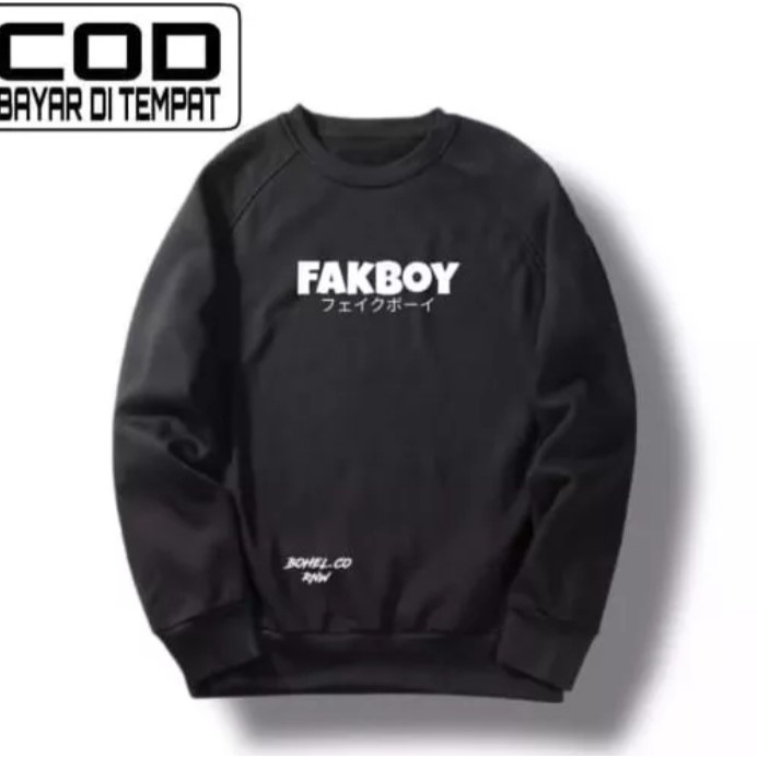 Sweater Ori Distro FAKBOY Crewneck kekinian Sweater Pria/Wanita unisex Bahan Feleece Premium Tebal (