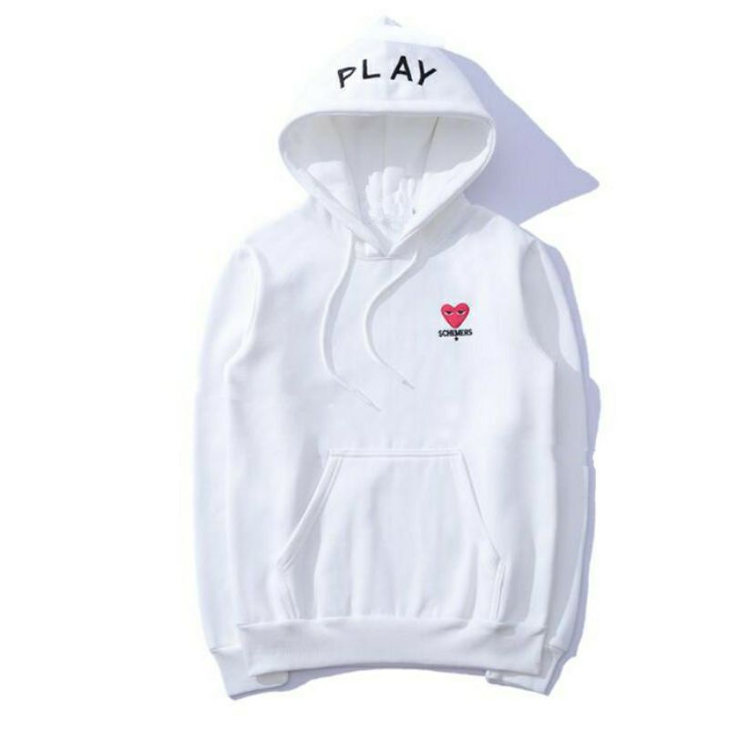 (S - 6XL) Hoodie PLAY CDG BIGSIZE Jaket Sweatshirts Pria Wanita Jumbo Fleece Hitam Putih Love