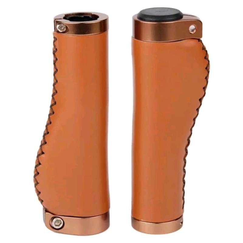 Handgrip Leather kulit sintetis double lock hand grip model pipih golok classic retro vintage Coklat Brown Hitam Cocok Buat Sepeda Tema Classic Commuter Mtb Touring Seli Lipat Folding Bike Cruiser