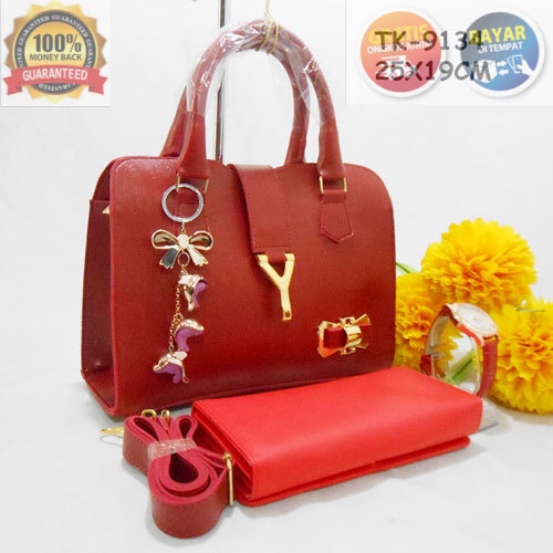 COD TAS SELEMPANG WANITA PITA BEHEL MAROON TOTE HAND SLING BAG TALI PANJANG PAKET FREE DOMPET JAM TA