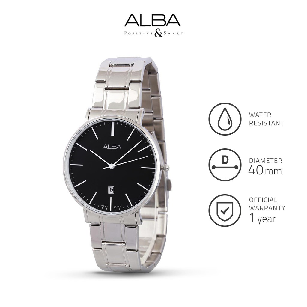 Alba Pestige Jam Tangan Pria AG8H13 / AG8H13X1 Quartz Black Dial Stainless Steel Strap Watch