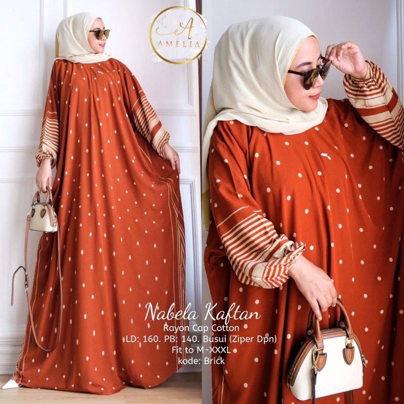 Nabela Kaftan Wanita Rayon Premium Gamis Dress Jumbo Batik Longdress Gamis Bigsize LD 160 cm