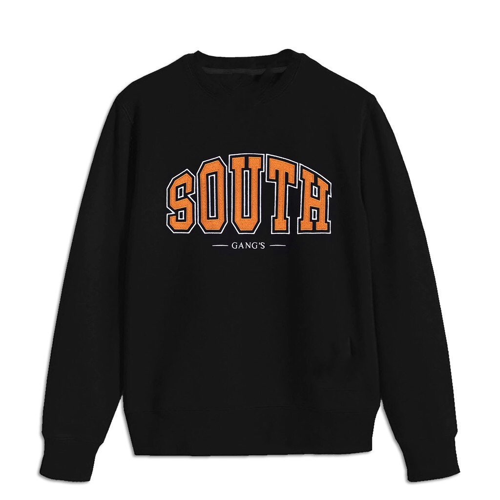 Crewneck Black &quot;SOUTH&quot; Embroidery/ Sweatshirt Wrpln Bordir/ Baju Atasan Pria/Switer Dewasa