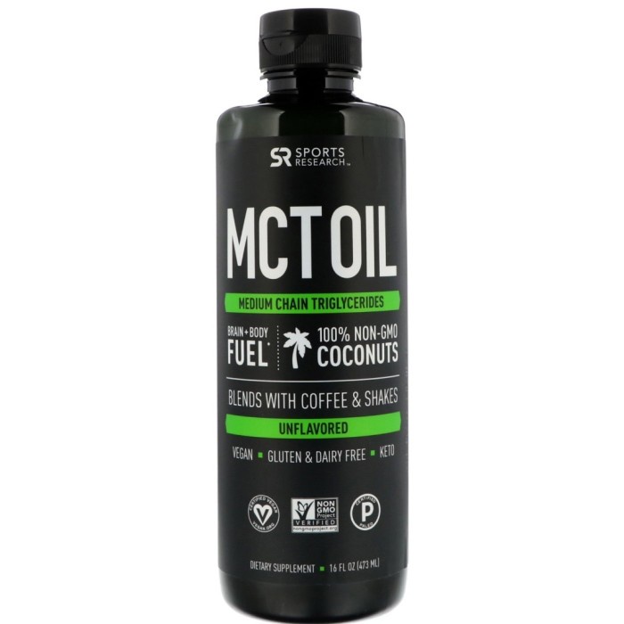 Sports Research MCT Oil Unflavored 473 ml Vegan Keto Gluten free USA