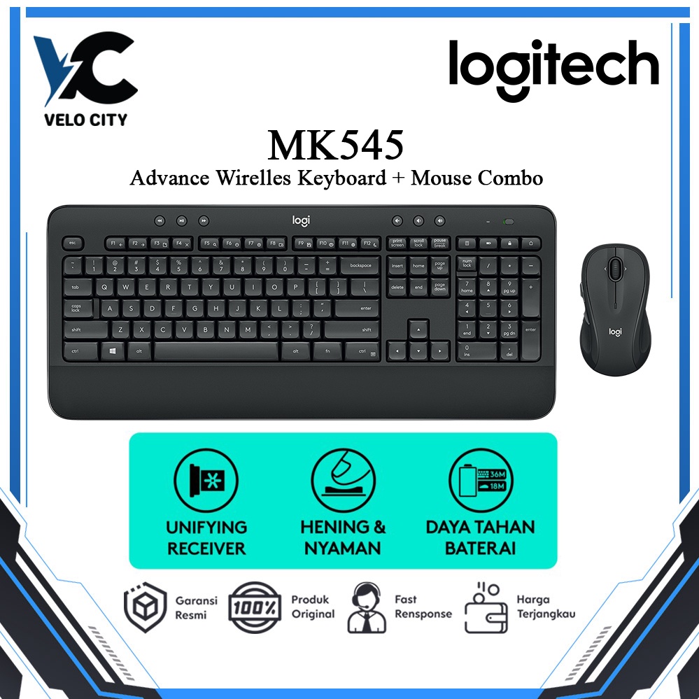 Logitech MK545 Keyboard dan Mouse Wireless Advanced Full Size Original Garansi Resmi