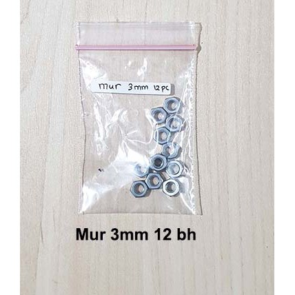Mur 3mm 12bh / Pengencang baut 3 mm 1 lusin