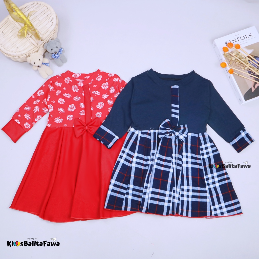 Dress Valencia 1-8 Tahun / Baju Pesta Dres Lengan Panjang Anak Perempuan Fashion Kids Gaun Adem