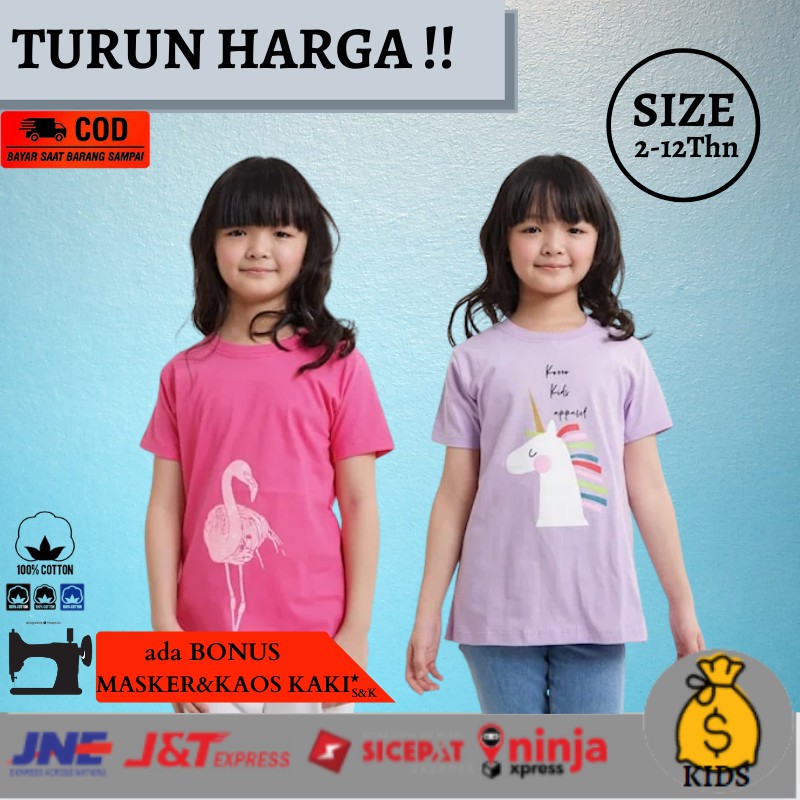 Pakaian Atasan Anak Kecil Perempuan Umur 2 4 6 8 10 12 Tahun Bahan Cotton Combed Premium Baju Tanggu