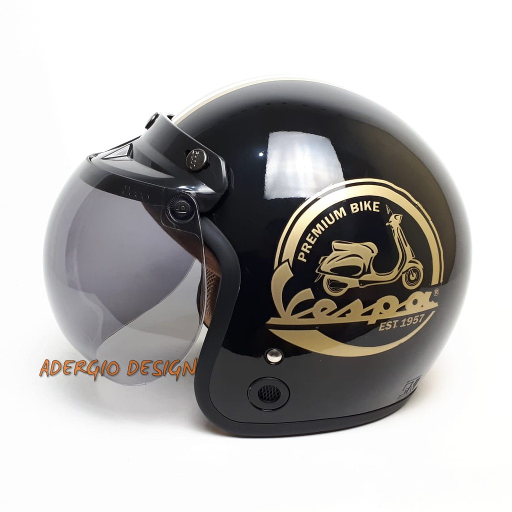 Helm Bogo Dewasa Visor Bogo Ori Full Leher SNI FCM Vespa Hitam GLE