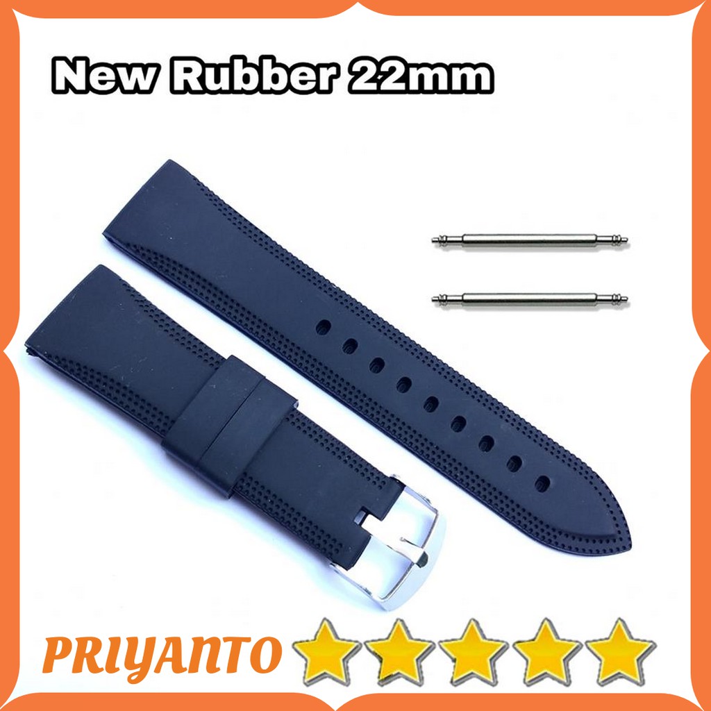 Strap Tali Jam Tangan Rubber Karet 22mm Full Black Free Pen