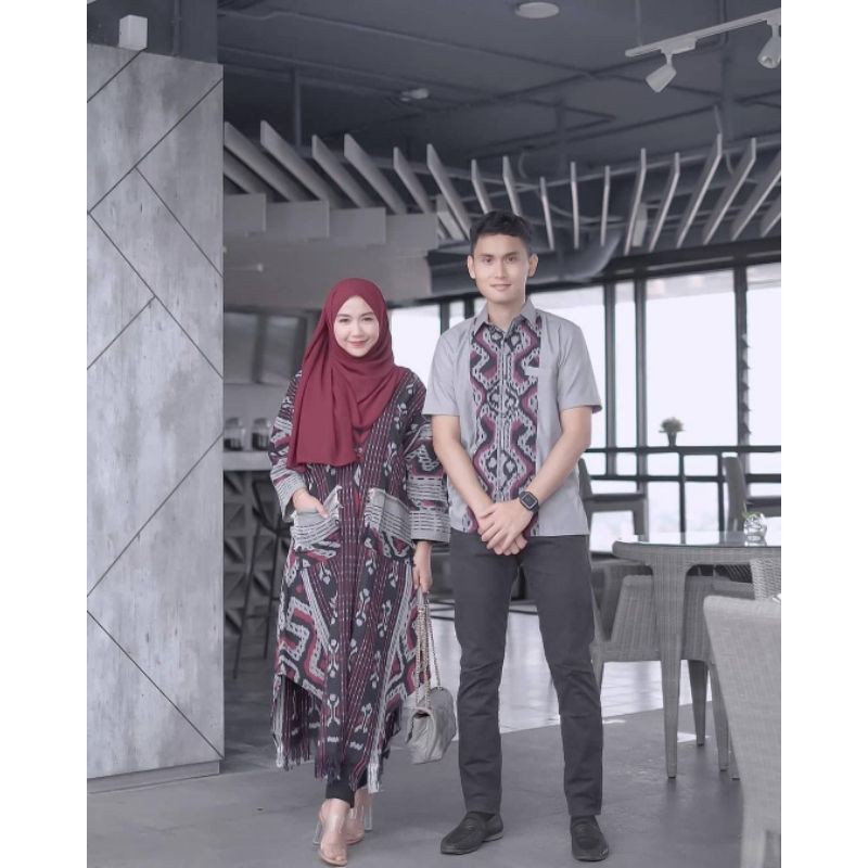 Baju Tenun couple dress tunik kemeja pria kombinasi