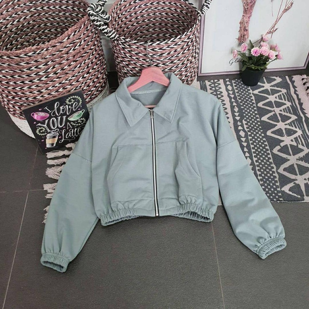 Vada Colar Jacket / Jaket Wanita Zipper Lengan Panjang Bahan Fleece Premium Cropty Korean Style